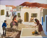 Marjorie Wallace, Greek Village, oil on canvas