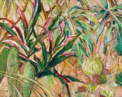 Barbara Grace Burry, Flowerbed Study, oil on board