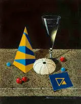 Michael Vincent Murphy, Still Life with Glass, Cherries and Sea Anemone Shell, 1994, oil on canvas laid down on board