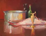 Adriaan Boshoff, Still Life with Fish, oil on canvas laid down on board