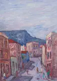 Kenneth Baker, Cape Street Scene, oil on board