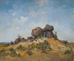 Conrad Theys, Klip Koppie naby Karkhams, 1975, oil on canvas