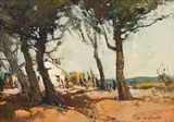 Titta Fasciotti, Landscape with Trees and Cottage, oil on board