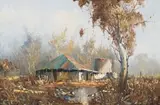 Gerrit Roon, Landscape with House and Gum Tree, oil on canvas
