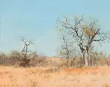 Martin Koch, Grassy Landscape with Trees, 1974, oil on canvas laid down on board