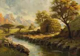 Hut by a Stream by Titta Fasciotti, oil on board, offered Jul 2026