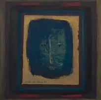 Renee le Roux, Abstract Face, 2003, collage and mixed media on canvas