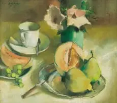 Louis van Heerden, Still Life with Melon and Pears, oil on canvas