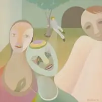 Simon Jones, Masquerade, 1975, acrylic on board