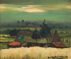 Achille Van Sassenbrouck, Landscape with Farmhouse, oil on board