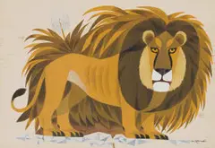 Helmut Starcke, Lion, gouache on paper laid down on board