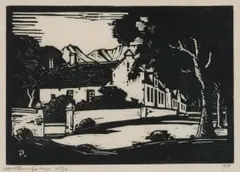 Jacobus Hendrik Pierneef, Bolandse Plaas, Krommerivier (Nilant 16), 1928, linocut on tissue paper