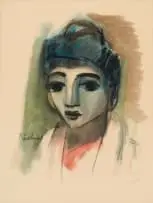Carl Büchner, Portrait of a Woman, charcoal and watercolour on paper