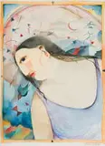 Portrait with Birds by Hannetjie de Clercq, 1989, watercolour on paper, offered Jul 2026