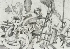Wim Legrand, Trophy, 2018, softground etching on Zerkall Intaglio 250gsm
