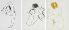 Mark Hipper, Female Nudes, triptych, charcoal on paper