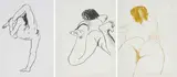 Mark Hipper, Female Nudes, triptych, charcoal on paper