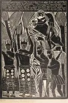 John Muafangejo, Kuanjama Wedding: The Two Brides Hold a Fan, 1973, linocut on paper