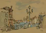 Gregoire Boonzaier, Venetian Canal (recto) Study of a Man (verso), 1973, watercolour on card