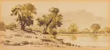 Otto Klar, Landscape with Trees, charcoal on paper