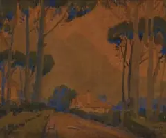 Sydney Carter, Cape Landscape with Trees and Houses, watercolour on paper