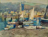 Terence McCaw, Harbour with Yachts, watercolour on paper laid down on board
