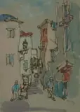 Gregoire Boonzaier, Street Scene, 1973, watercolour on paper laid down on board
