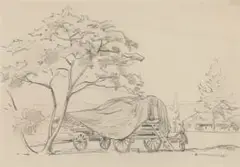Erich Mayer, Landscape with Wagon and Figure, 1930, pencil on paper