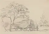 Erich Mayer, Landscape with Wagon and Figure, 1930, pencil on paper