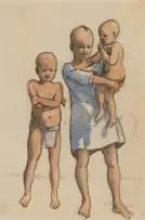 Three Children by Erich Mayer, 1930, pencil and watercolour on paper, offered Jul 2026