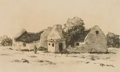 Otto Klar, Cape Labourers' Cottages, charcoal on paper
