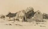 Otto Klar, Cape Labourers' Cottages, charcoal on paper