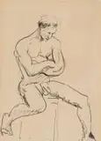 Maud Sumner, Male Nude, ink on paper