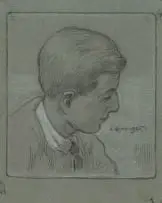 Erich Mayer, Man in Profile, pencil and colour pencil on paper