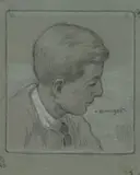 Erich Mayer, Man in Profile, pencil and colour pencil on paper