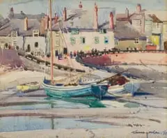Terence McCaw, Harbour Scene, 1935, watercolour on paper laid down on board