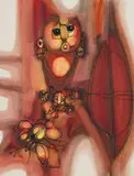 Hargreaves Ntukwana, Abstract Figure with Flower, watercolour and ink on paper
