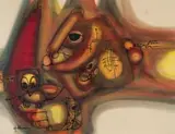 Hargreaves Ntukwana, Abstract with Figure and Owl, watercolour and ink on paper