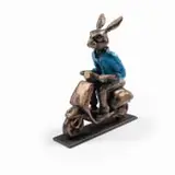 Carol Cauldwell, Rabbit on a Vespa, painted and patinated bronze with wax, on a painted steel base