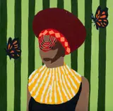 Meshack 'Shakes' Tembani, Untitled (Portrait with Butterflies), oil on board