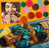 Sandile (Ashabangane) Mhlongo, Untitled (Conversation), mixed media with acrylic on board