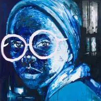 Nelson Makamo, Untitled (Young Girl in Blue), oil and gold leaf on canvas