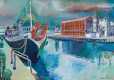 Alexander Podlashuc, Cableship, Cape Town Docks, oil on canvas laid down on board
