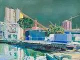 Alexander Podlashuc, Harbour Scene, oil on canvas laid down on board