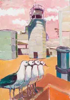 Alexander Podlashuc, Seagulls in an Industrial Landscape, oil on canvas laid down on board
