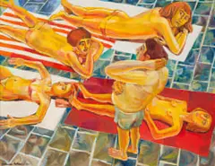 Alexander Podlashuc, Bathers at San Sebastian, oil on canvas