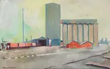 Alexander Podlashuc, Grain Elevator Railway Siding, oil on canvas laid down on board