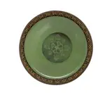 Kalahari Studio, Plate with Latvian embroidery inspired decoration, terracotta with overglaze decoration