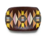 Kalahari Studio, Rectilinear platter decorated with Ndebele inspired patterns, terracotta with overglaze slip trail decoration