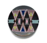 Kalahari Studio, Plate decorated with Ndebele triangular pattern, painted terracotta with slip trail glaze